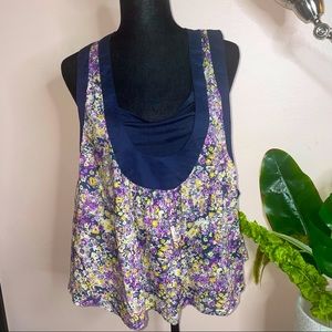 Allen B By Allen Schwartz Floral Multi Contrast Black Sleeveless Pleated Blouse